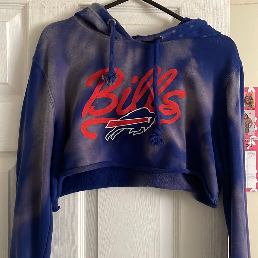 One of a kind bleached Buffalo Bills Cropped Hoodie